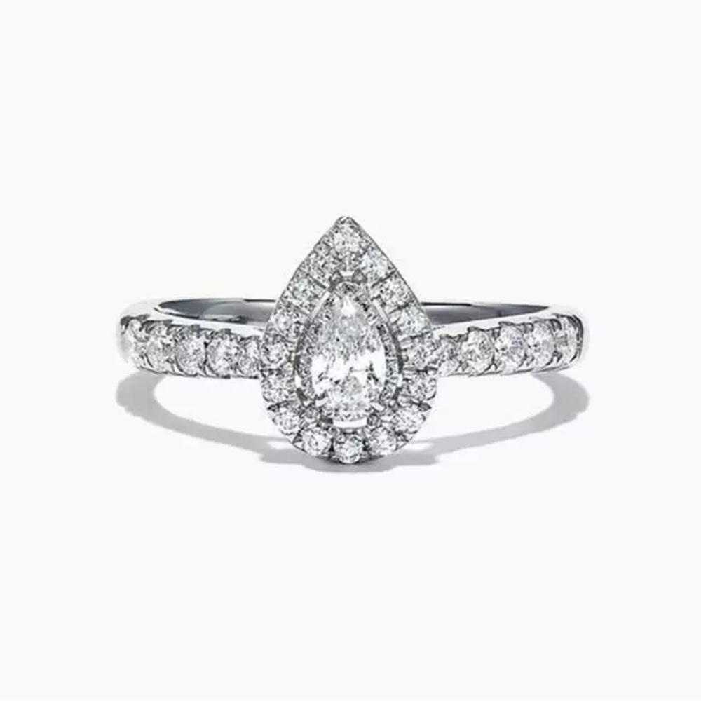 Fashion 925 Silver Rings Pear Cut White Sapphire - Picture 2 of 3